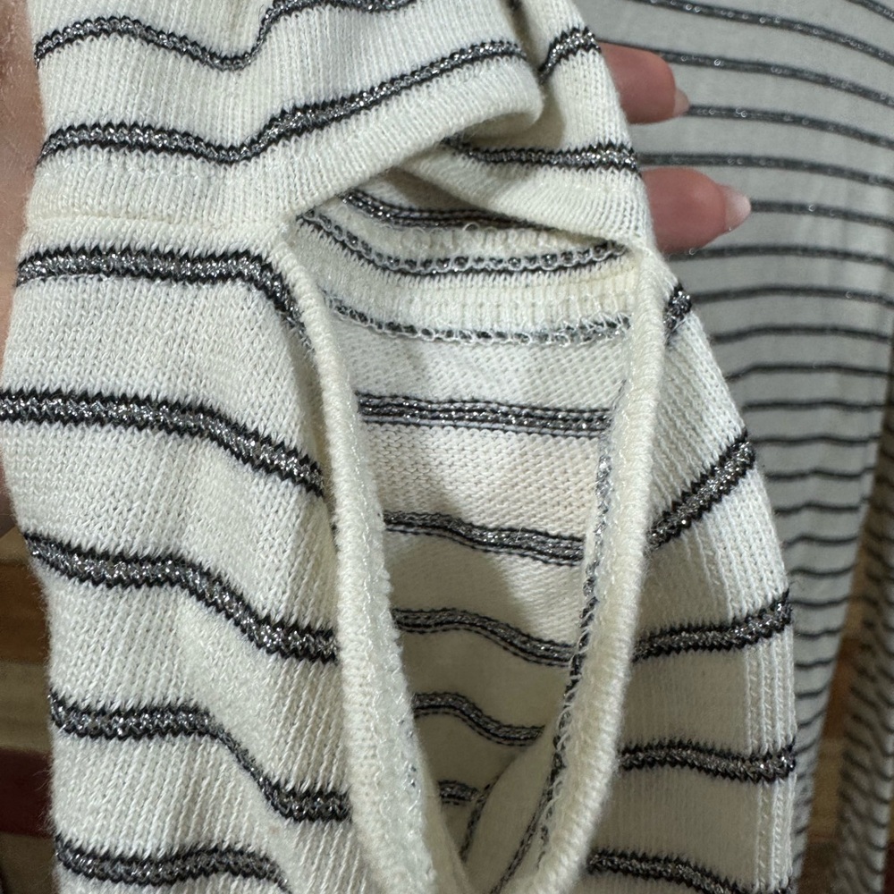 Current/Elliott Silver Metallic Striped The Quince Knit Midi Dress - Picture 5 of 7